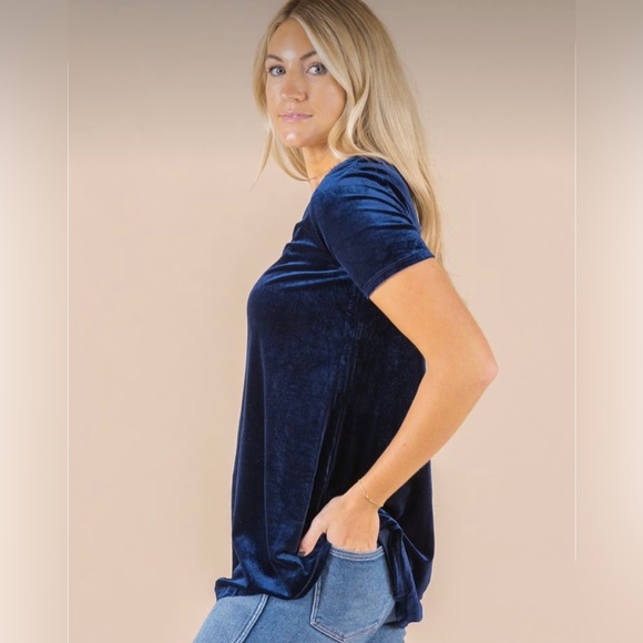🆕 NEW Agnes & Dora Velvet Deep Navy Blue Everyday Tee Short Sleeve T-Shirt S - Picture 2 of 5